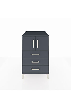 Kronos Komodin Tek Raflı 3 Çekmeceli 2 Kapaklı 60x59x96 Antrasit-Antrasit