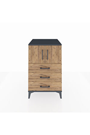 Kronos Komodin Tek Raflı 3 Çekmeceli 2 Kapaklı 60x59x96 Antrasit-Çam