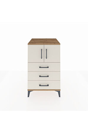 Kronos Komodin Tek Raflı 3 Çekmeceli 2 Kapaklı 60x59x96 Çam-Aytaşı