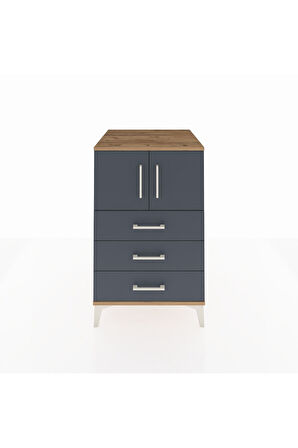 Kronos Komodin Tek Raflı 3 Çekmeceli 2 Kapaklı 60x59x96 Çam-Antrasit