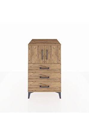 Kronos Komodin Tek Raflı 3 Çekmeceli 2 Kapaklı 60x59x96 Çam-Çam