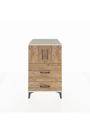 Kronos Komodin Tek Raflı 2 Çekmeceli 2 Kapaklı 60x59x96 Aytaşı-Çam