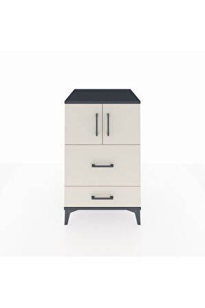 Kronos Komodin Tek Raflı 2 Çekmeceli 2 Kapaklı 60x59x96 Antrasit-Aytaşı