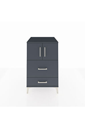 Kronos Komodin Tek Raflı 2 Çekmeceli 2 Kapaklı 60x59x96 Antrasit-Antrasit