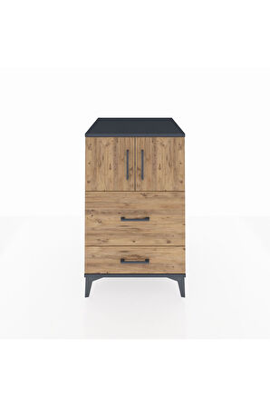 Kronos Komodin Tek Raflı 2 Çekmeceli 2 Kapaklı 60x59x96 Antrasit-Çam