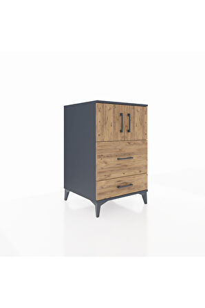 Kronos Komodin Tek Raflı 2 Çekmeceli 2 Kapaklı 60x59x96 Antrasit-Çam