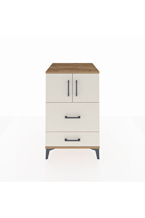 Kronos Komodin Tek Raflı 2 Çekmeceli 2 Kapaklı 60x59x96 Çam-Aytaşı