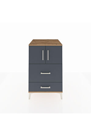 Kronos Komodin Tek Raflı 2 Çekmeceli 2 Kapaklı 60x59x96 Çam-Antrasit