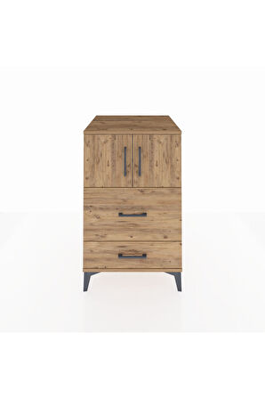 Kronos Komodin Tek Raflı 2 Çekmeceli 2 Kapaklı 60x59x96 Çam-Çam