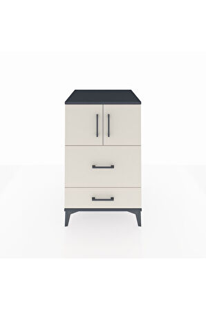 Kronos Komodin Tek Raflı 2 Çekmeceli 2 Kapaklı 60x59x96 Antrasit-Aytaşı