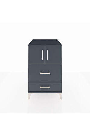 Kronos Komodin Tek Raflı 2 Çekmeceli 2 Kapaklı 60x59x96 Antrasit-Antrasit