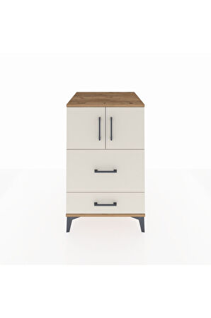 Kronos Komodin Tek Raflı 2 Çekmeceli 2 Kapaklı 60x59x96 Çam-Aytaşı