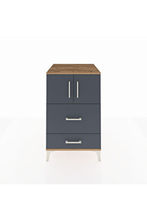 Kronos Komodin Tek Raflı 2 Çekmeceli 2 Kapaklı 60x59x96 Çam-Antrasit