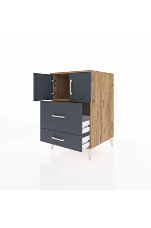 Kronos Komodin Tek Raflı 2 Çekmeceli 2 Kapaklı 60x59x96 Çam-Antrasit