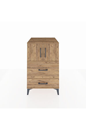 Kronos Komodin Tek Raflı 2 Çekmeceli 2 Kapaklı 60x59x96 Çam-Çam