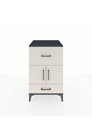 Kronos Komodin Tek Raflı 2 Çekmeceli 2 Kapaklı 60x59x96 Antrasit-Aytaşı