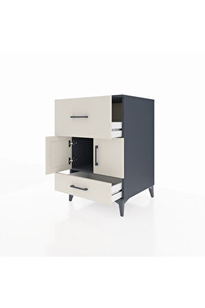 Kronos Komodin Tek Raflı 2 Çekmeceli 2 Kapaklı 60x59x96 Antrasit-Aytaşı