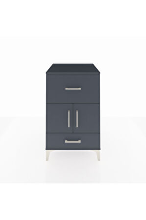 Kronos Komodin Tek Raflı 2 Çekmeceli 2 Kapaklı 60x59x96 Antrasit-Antrasit