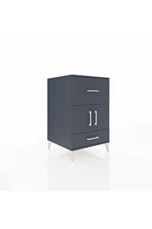 Kronos Komodin Tek Raflı 2 Çekmeceli 2 Kapaklı 60x59x96 Antrasit-Antrasit