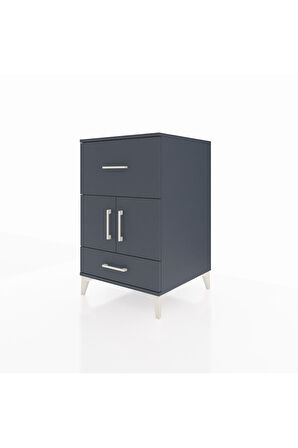 Kronos Komodin Tek Raflı 2 Çekmeceli 2 Kapaklı 60x59x96 Antrasit-Antrasit