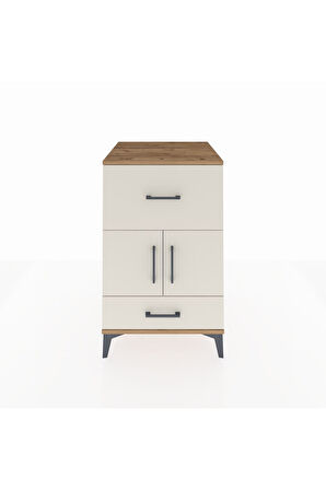 Kronos Komodin Tek Raflı 2 Çekmeceli 2 Kapaklı 60x59x96 Çam-Aytaşı