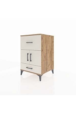 Kronos Komodin Tek Raflı 2 Çekmeceli 2 Kapaklı 60x59x96 Çam-Aytaşı