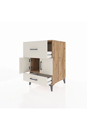 Kronos Komodin Tek Raflı 2 Çekmeceli 2 Kapaklı 60x59x96 Çam-Aytaşı