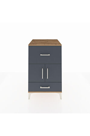 Kronos Komodin Tek Raflı 2 Çekmeceli 2 Kapaklı 60x59x96 Çam-Antrasit