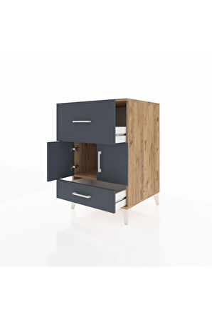 Kronos Komodin Tek Raflı 2 Çekmeceli 2 Kapaklı 60x59x96 Çam-Antrasit