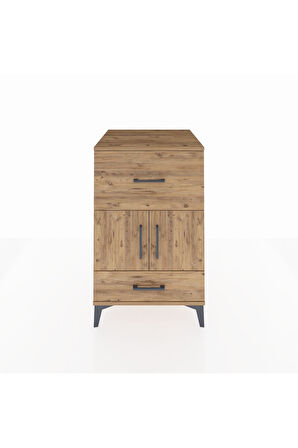 Kronos Komodin Tek Raflı 2 Çekmeceli 2 Kapaklı 60x59x96 Çam-Çam