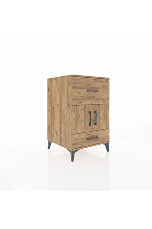 Kronos Komodin Tek Raflı 2 Çekmeceli 2 Kapaklı 60x59x96 Çam-Çam