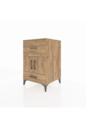 Kronos Komodin Tek Raflı 2 Çekmeceli 2 Kapaklı 60x59x96 Çam-Çam