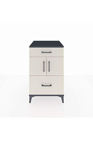 Kronos Komodin Tek Raflı 2 Çekmeceli 2 Kapaklı 60x59x96 Antrasit-Aytaşı