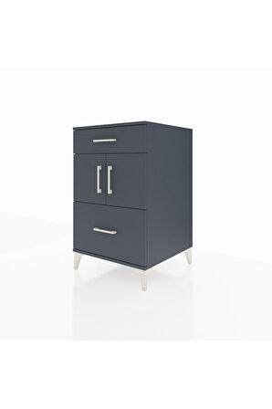 Kronos Komodin Tek Raflı 2 Çekmeceli 2 Kapaklı 60x59x96 Antrasit-Antrasit