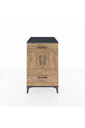 Kronos Komodin Tek Raflı 2 Çekmeceli 2 Kapaklı 60x59x96 Antrasit-Çam