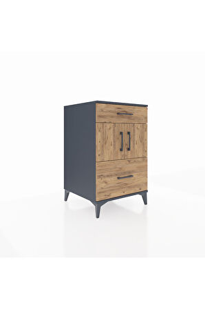 Kronos Komodin Tek Raflı 2 Çekmeceli 2 Kapaklı 60x59x96 Antrasit-Çam