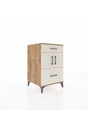 Kronos Komodin Tek Raflı 2 Çekmeceli 2 Kapaklı 60x59x96 Çam-Aytaşı