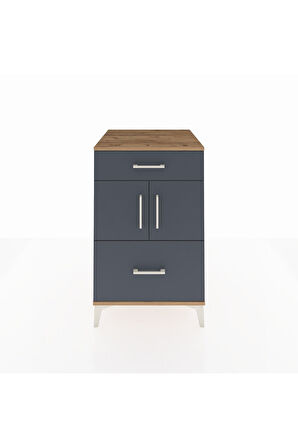 Kronos Komodin Tek Raflı 2 Çekmeceli 2 Kapaklı 60x59x96 Çam-Antrasit