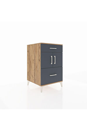 Kronos Komodin Tek Raflı 2 Çekmeceli 2 Kapaklı 60x59x96 Çam-Antrasit