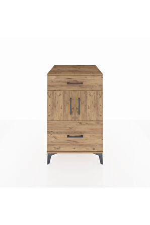 Kronos Komodin Tek Raflı 2 Çekmeceli 2 Kapaklı 60x59x96 Çam-Çam