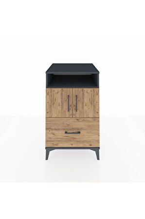 Kronos Komodin 2 Raflı Tek Çekmeceli 2 Kapaklı 60x59x96 Antrasit-Çam