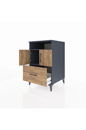 Kronos Komodin 2 Raflı Tek Çekmeceli 2 Kapaklı 60x59x96 Antrasit-Çam