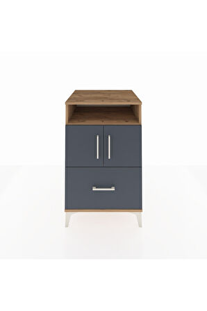 Kronos Komodin 2 Raflı Tek Çekmeceli 2 Kapaklı 60x59x96 Çam-Antrasit