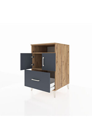 Kronos Komodin 2 Raflı Tek Çekmeceli 2 Kapaklı 60x59x96 Çam-Antrasit