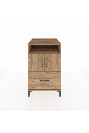 Kronos Komodin 2 Raflı Tek Çekmeceli 2 Kapaklı 60x59x96 Çam-Çam