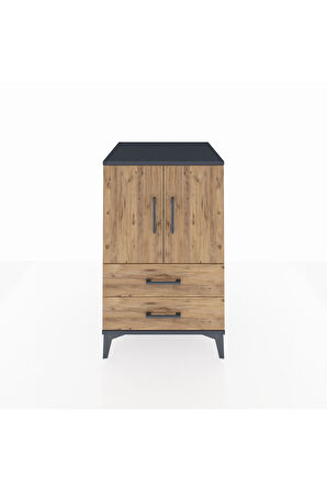 Kronos Komodin 2 Raflı 2 Çekmeceli 2 Kapaklı 60x59x96 Antrasit-Çam