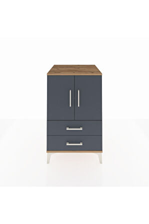 Kronos Komodin 2 Raflı 2 Çekmeceli 2 Kapaklı 60x59x96 Çam-Antrasit