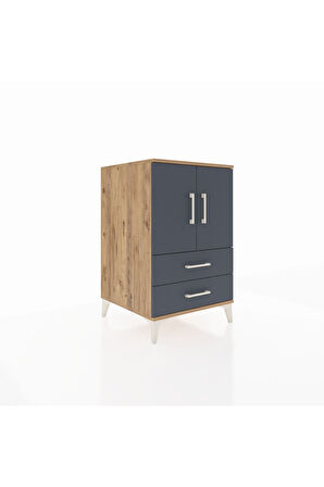 Kronos Komodin 2 Raflı 2 Çekmeceli 2 Kapaklı 60x59x96 Çam-Antrasit