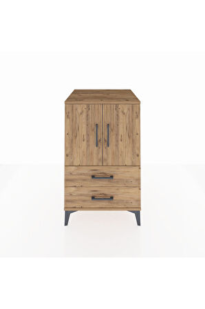 Kronos Komodin 2 Raflı 2 Çekmeceli 2 Kapaklı 60x59x96 Çam-Çam