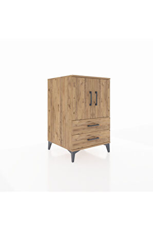 Kronos Komodin 2 Raflı 2 Çekmeceli 2 Kapaklı 60x59x96 Çam-Çam